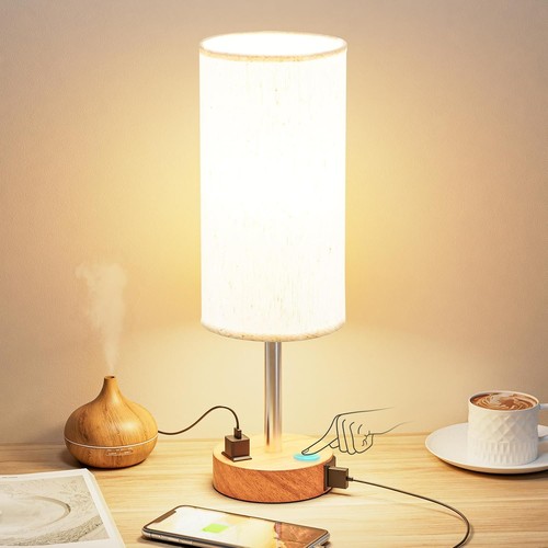 Bedside table lamp cream shade - cream,
